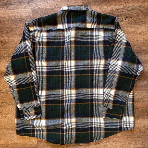 Town Craft Vintage Casual Button Down Mens XXL Green Plaid Rugged Flannel Shirt - Picture 3 of 5
